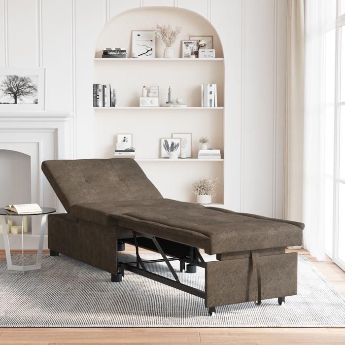 576901& Canapé-lit 3-en-1,Lit banquette,convertible, Design rétractable Vert armée en simili cuir
