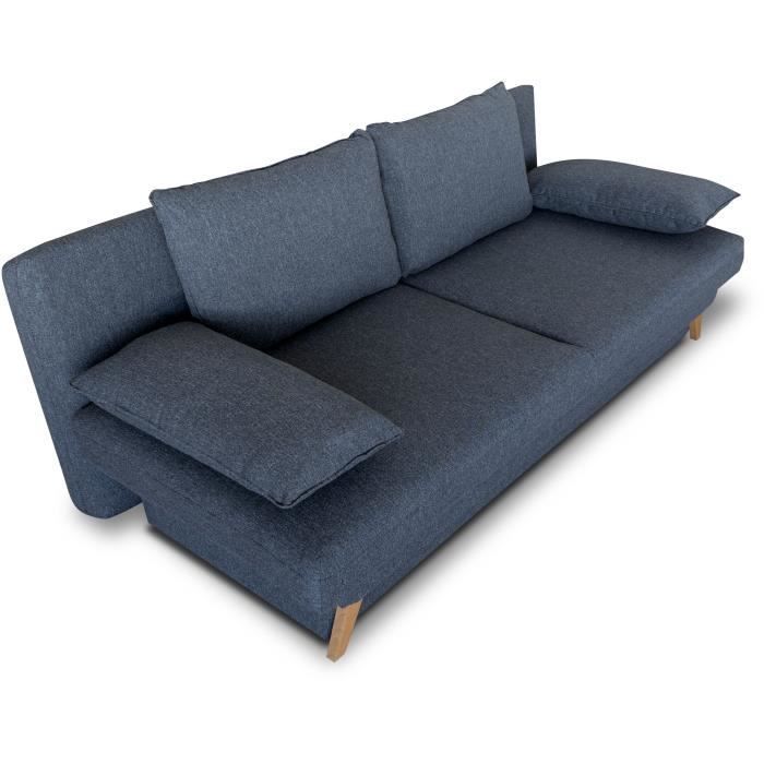 Divano letto trasformabile - 3 posti - NAOTO - Tessuto blu scuro - Vano contenitore - 202 x 98 x 98 cm
