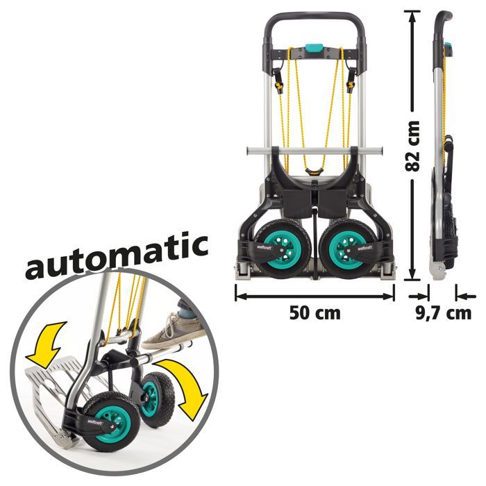 Diable Pliant Compact pour Jardin et Terrain Extérieur - wolfcraft - Charge Max. 100 kg - TS 850 Offroad - 5503000
