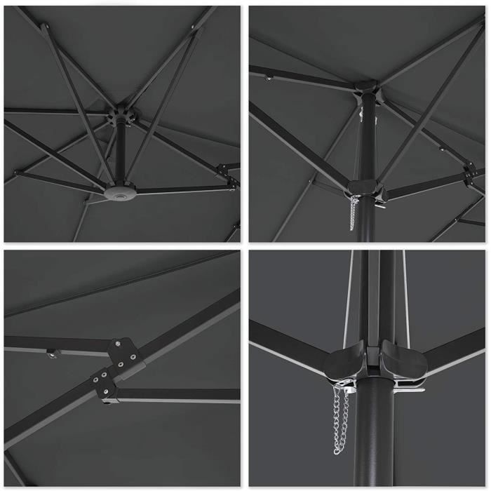 SONGMICS Dubbele Parasol 460 x 270 cm - Grijs - Tuin - Metaal - Polyester - Handmatig