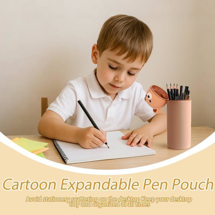 Trousse à crayons silicone - 1 pièce, 2 en 1, motif animal, kawaii - Convient pour école, bureau Étiquette