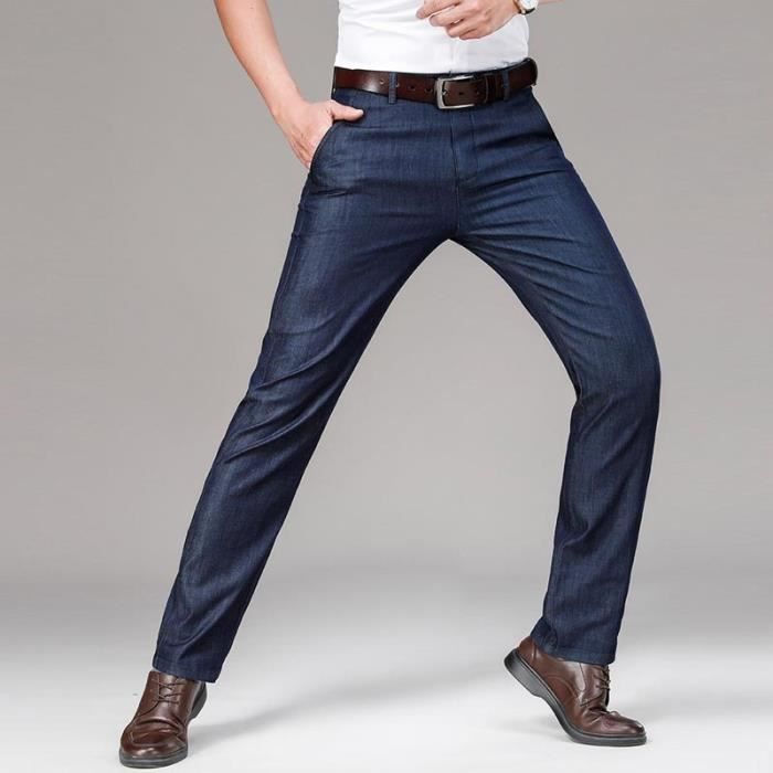 Men's Stretch Straight Leg Jeans, Lightweight, Elegant, High Waist, Comfortable Fabric - Dark Blue