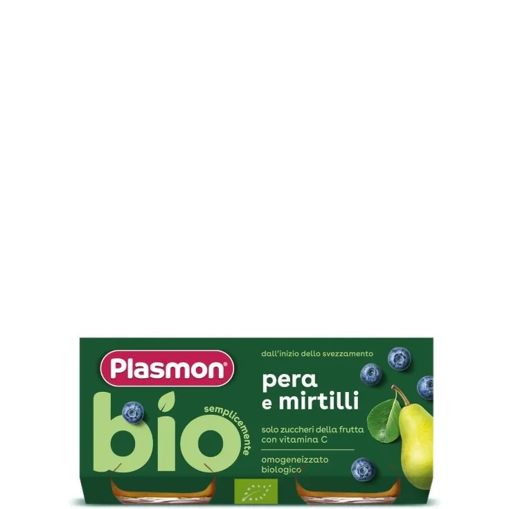 PLASMON Poires Omo Bio Omo aux myrtilles 2 x 80 g à partir de 6 mois