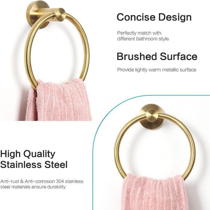 Towel ring - Towel holder - Ø 14 cm - Brushed gold - Round - Stainless steel - Bathroom accessory -