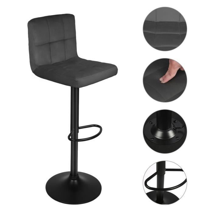 Set di 2 sgabelli da bar KEDIA - Regolabili in altezza - Grigio scuro - Flanella