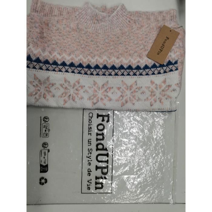 Suéter de mujer, suéter navideño de mujer, suéter de punto con cuello redondo estampado, suéter cálido de mujer - Rosa