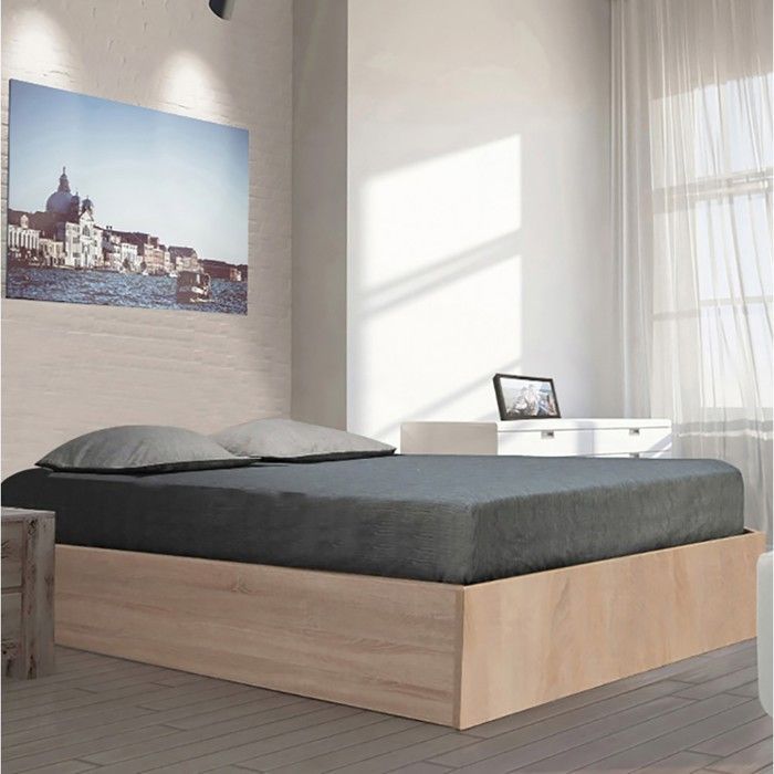Lit coffre BILBAO 160x200 cm + sommier / Décor chêne blanchi