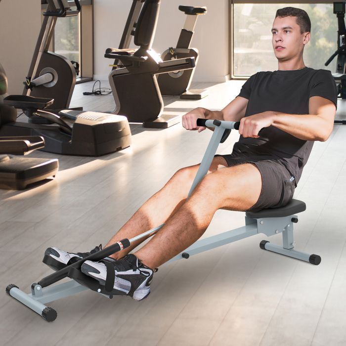 Máquina de remo hidráulica - HOMCOM - 12 niveles de resistencia, pantalla LCD, pedales antideslizantes, para gimnasio en casa - Acero - Negro