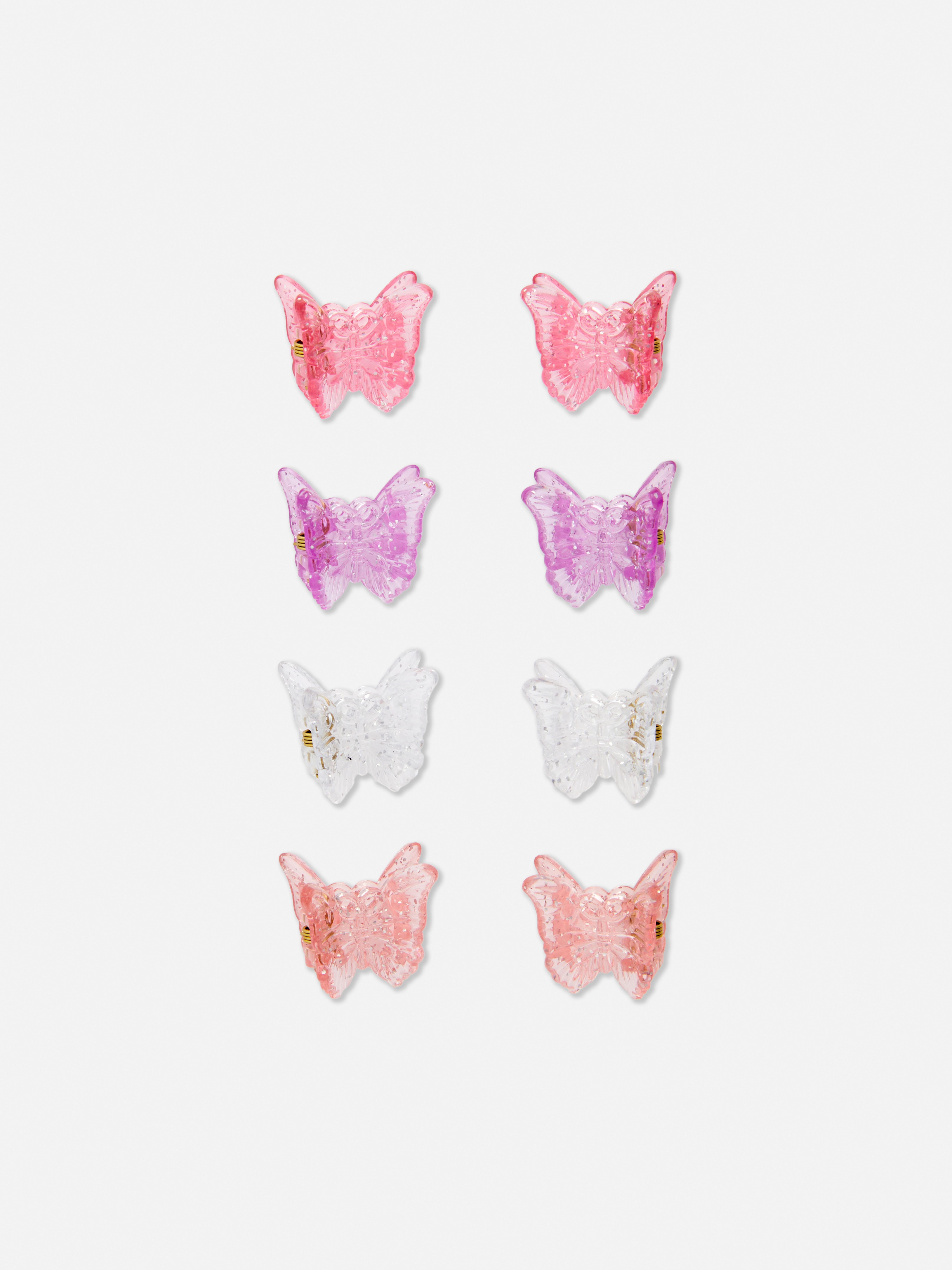 Agrafe de păr Bulldog, set de 8 mini agrafe de păr cu model fluture și sclipici