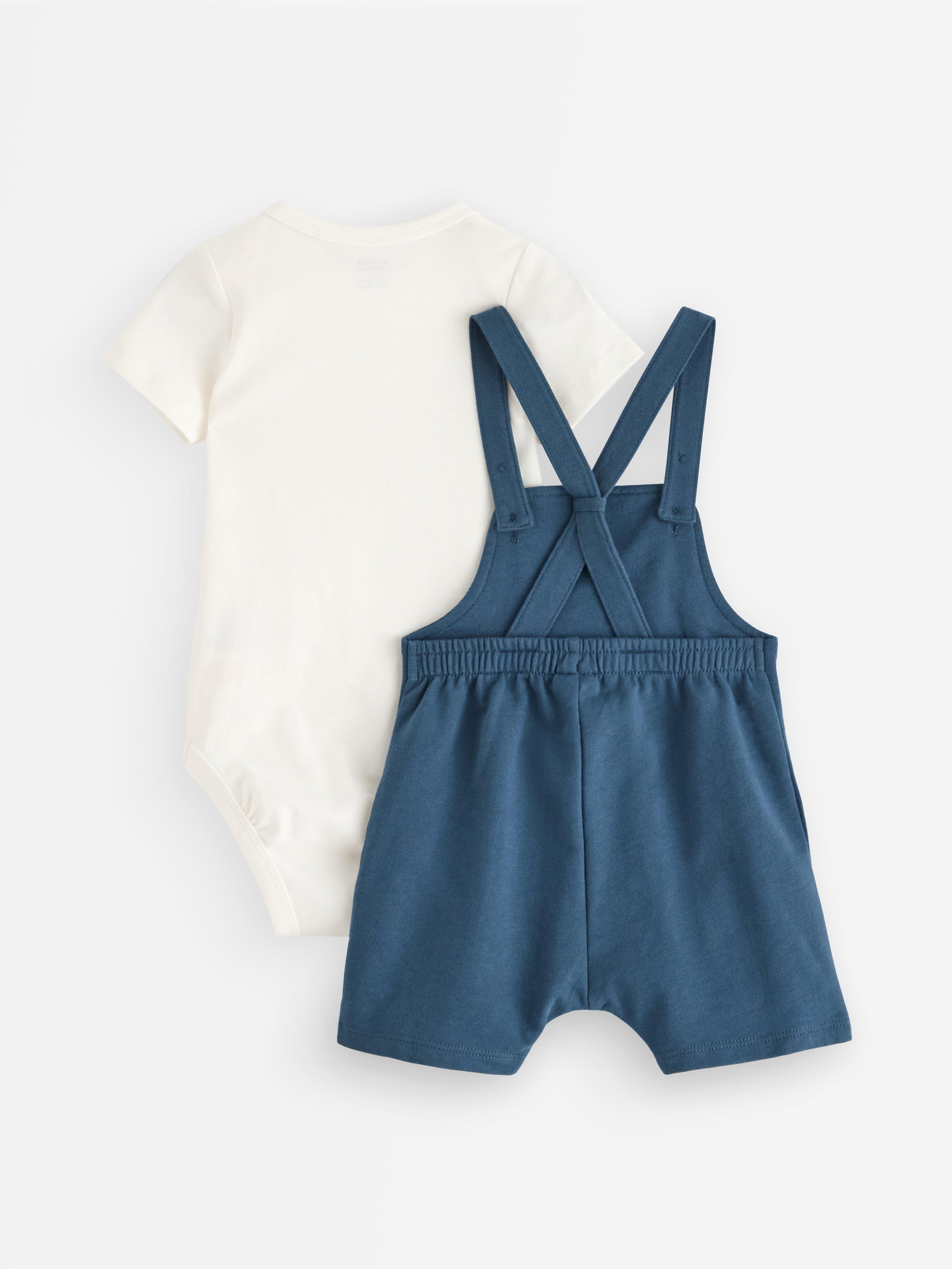 Conjunto - body e jardineira branco claro acinzentado