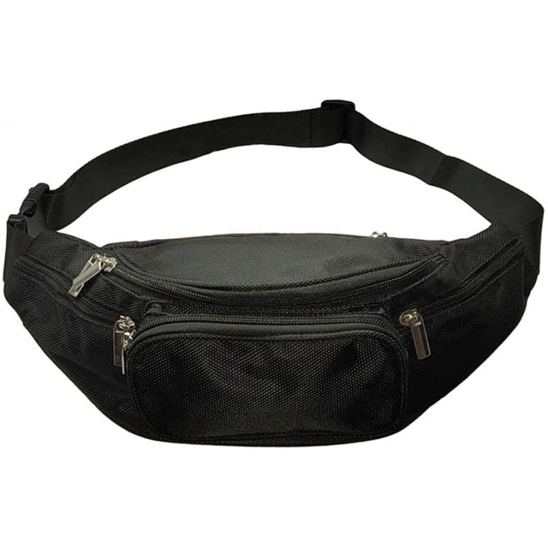 Sac banane pour homme avec 5 poches zippées, ceinture ajustable, idéal pour le sport, les vacances, la randonnée et la course à pied.