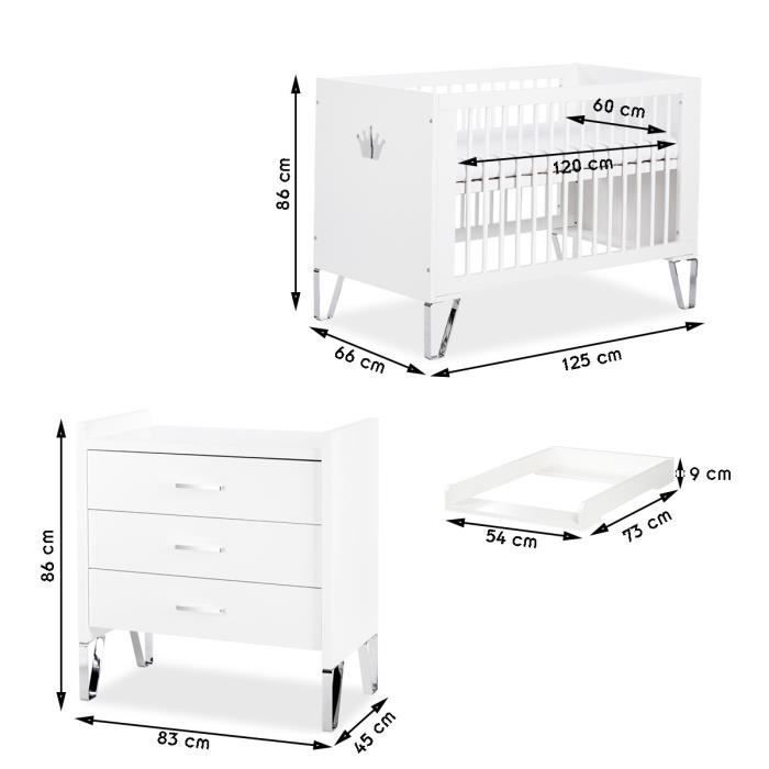BLANKA Babykamer ombouwbaar ledikant en commode met aankleedtafel 120x60 wit