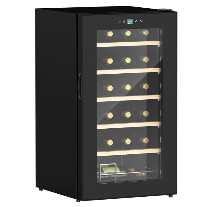 High-performance 65L wine cellar for 24 bottles, adjustable temperature 5-20°C, with LED light and touch control panel, black