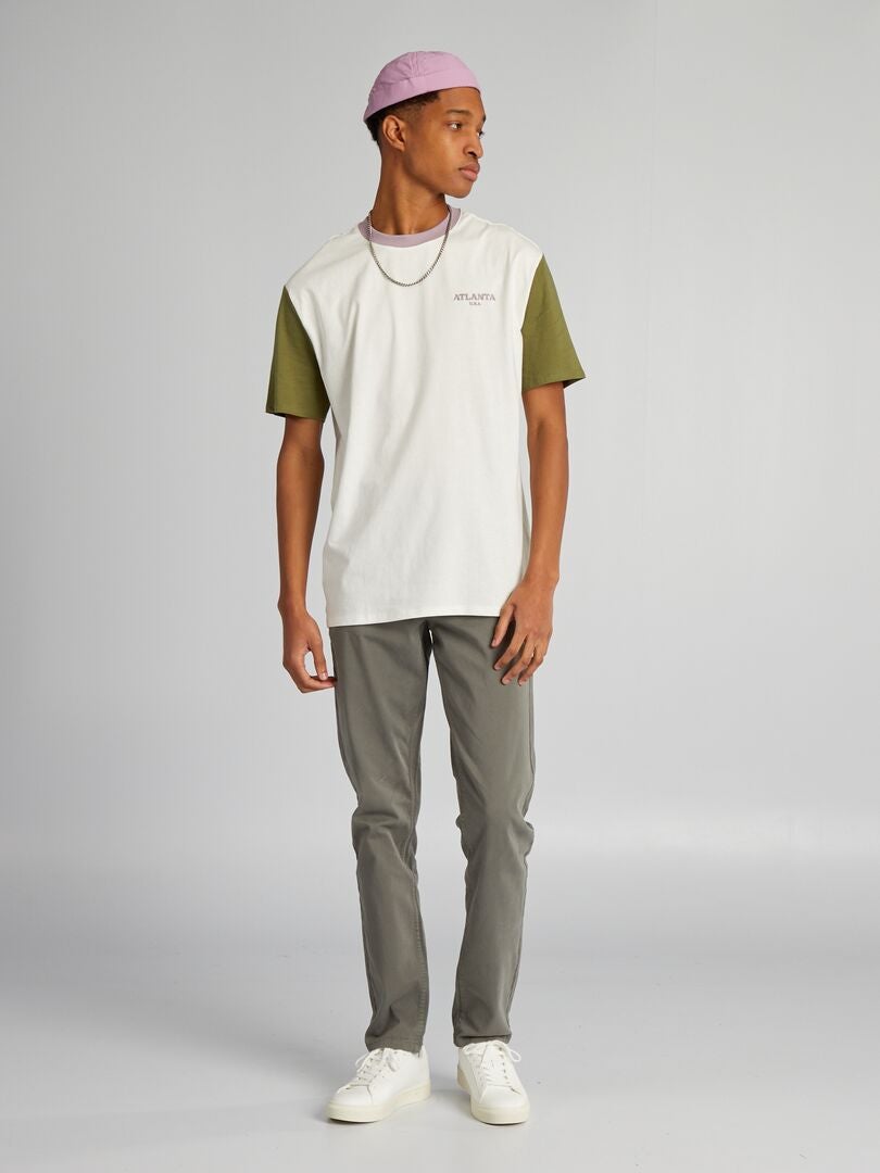T-shirt van katoen met kleurblokken en ronde hals, geschikt voor personen langer dan 190 cm - groen
