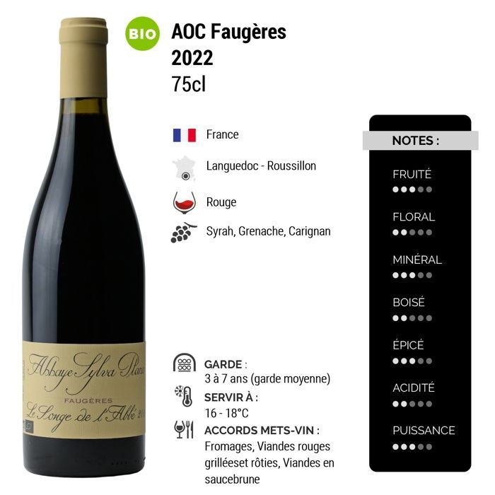 Sylva Plana Abbey Faugères Le Songe de l'Abbé 2022 - Languedoc-Roussillon-punaviini (6 x 75cl) luomu