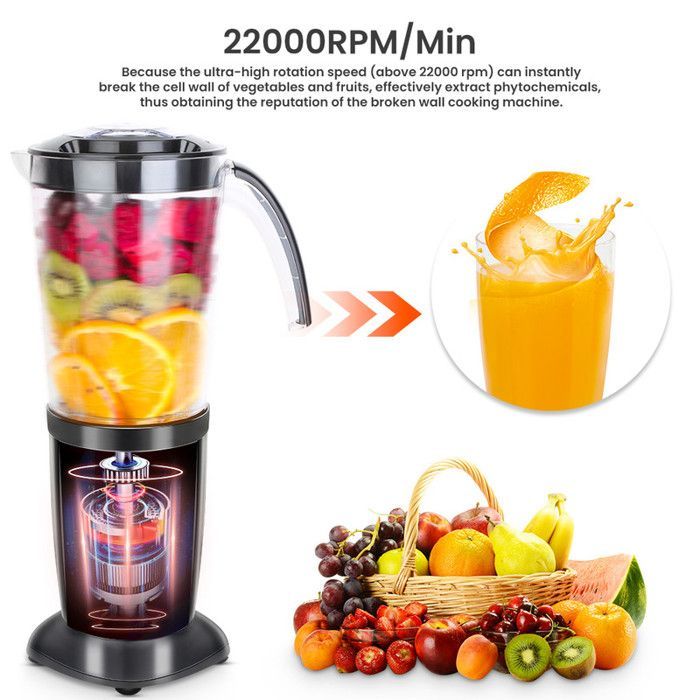 UTEN 1.25L Smoothie Blender, Multifunctional Blender with 2 Stainless Steel Blades for Fruit and Vegetable Juices
