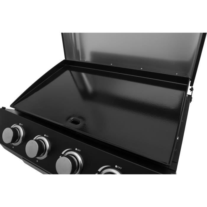 COOKING BOX Plancha à gaz PALMA - 4 feux - 10kW - 69x51x35 cm - Surface de cuisson: 62x35 cm - Noir