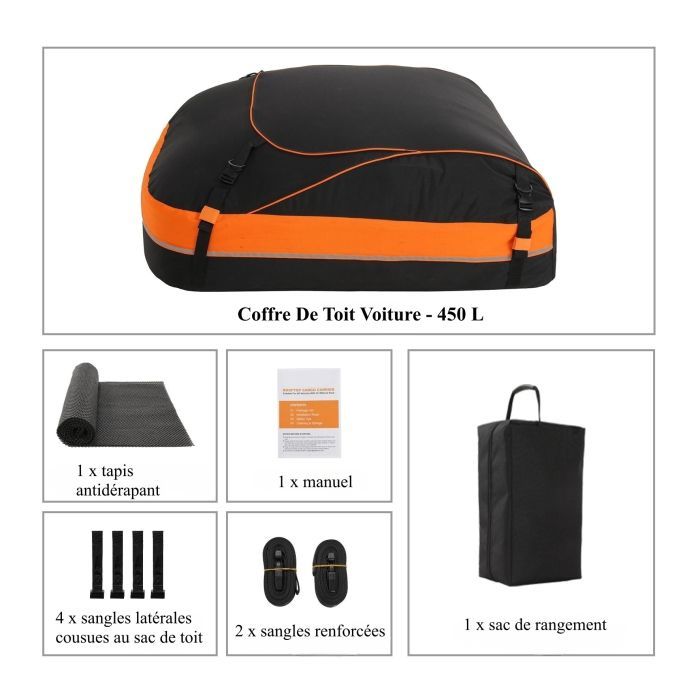 Cofre de techo para coche - 425 L/15 pies cúbicos - Tejido Oxford 900D - Bolsa de techo para coche flexible y duradera para viajes