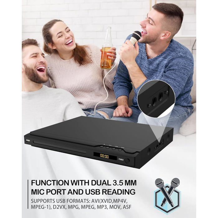 Lecteurs DVD pour téléviseur, Lecteur Disque HDMI prenant en Charge PAL/NTSC, Lecteur CD DVD sans région avec Ports karaoké