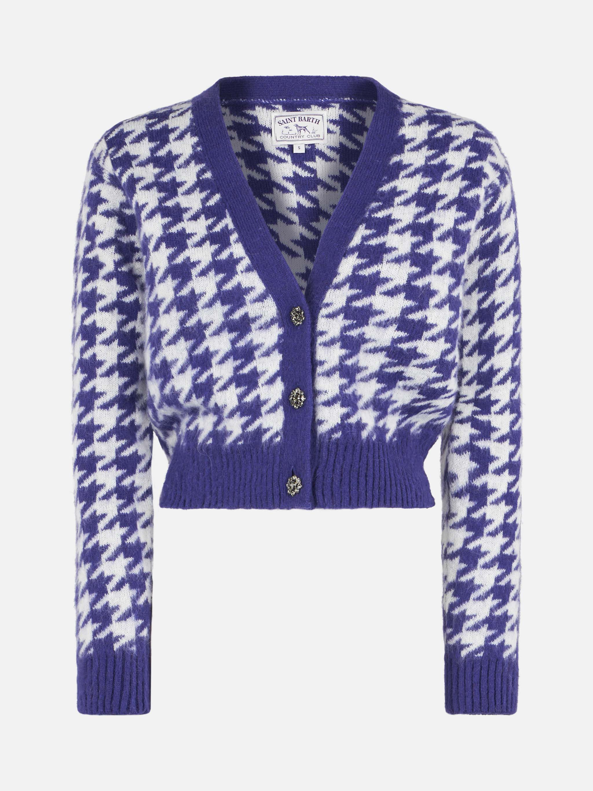 Cardigan crop da donna con bottoni gioiello