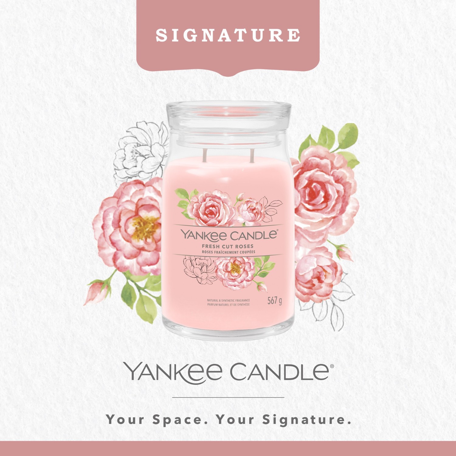 YANKEE CANDLE Grande Jarre Roses Fraîchement Coupées