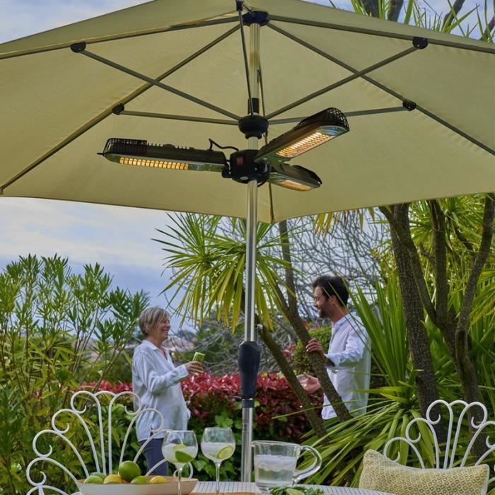 Parasol chauffant d'extérieur électrique Bari 3 Têtes - FAVEX - 2000 W - Adaptable sur mât de 25 à 60 mm (mât non fourni)