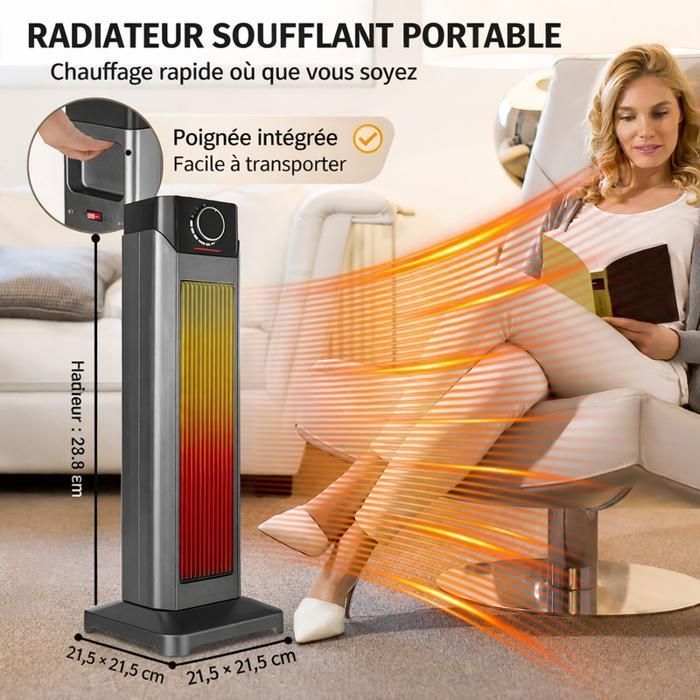 Chauffage Tour d’Appoint Intérieur – Radiateur Électrique Portable, Protection Anti-Surchauffe, Sécurité Anti-Basculement