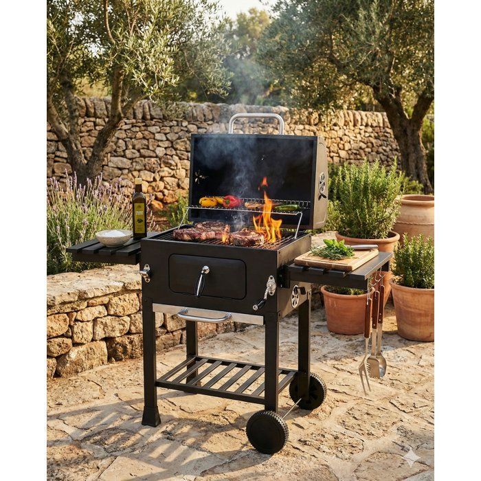 Barbecue a carbone - Cookingbox - Clark - Ventilazione regolabile - Griglia di cottura in ghisa - Finitura in acciaio e acciaio inox