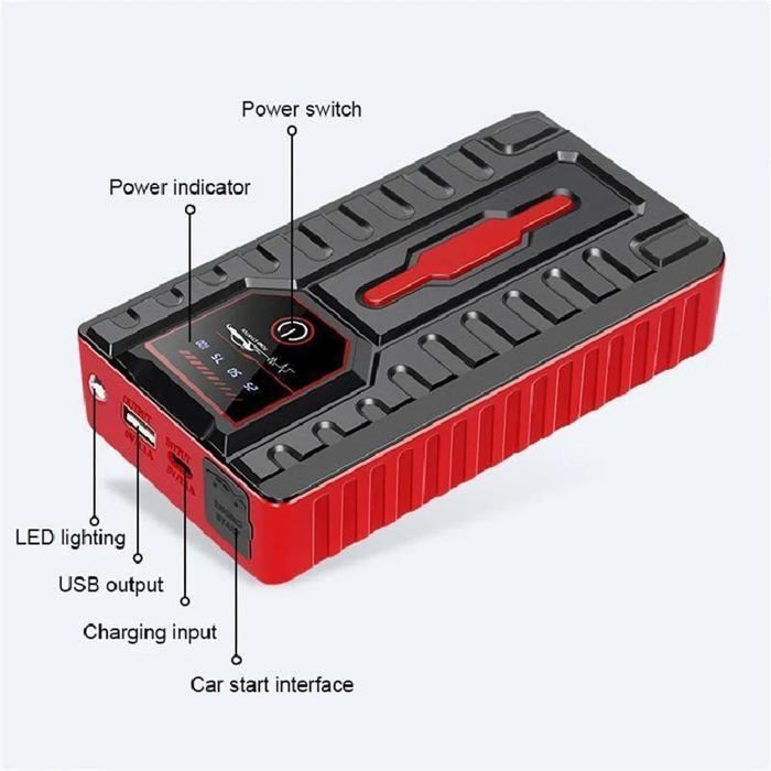 Arrancador de batería de litio UltraSafe de 5000 A y 12 V para coche, cargador de batería USB portátil y cables de arranque.