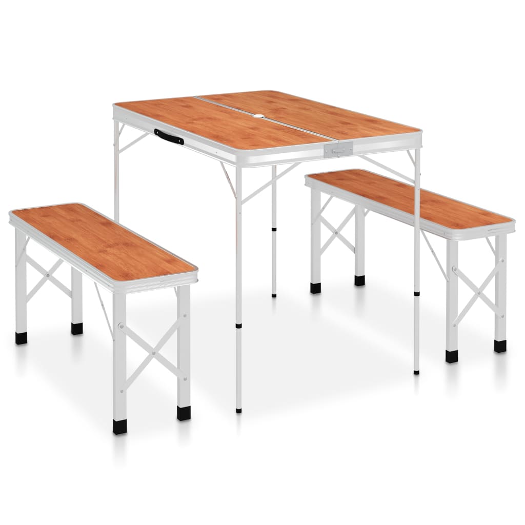 Mesa de camping dobrável Vidaxl com 2 bancos