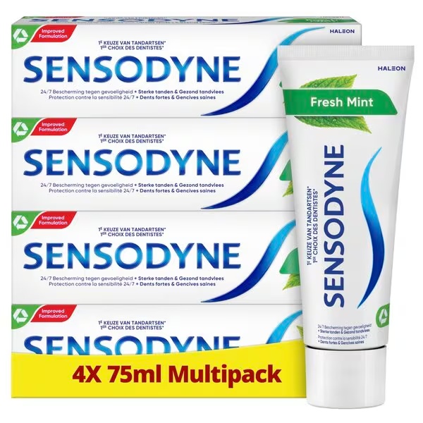 Sensodyne Fresh Mint zubná pasta na zuby<br>4 x 75 ml