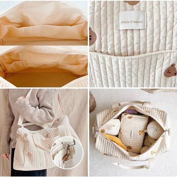 Bolso cambiador, bolso de hombro, bolso de lactancia, regalo para baby shower, tamaño XL, oso beige.