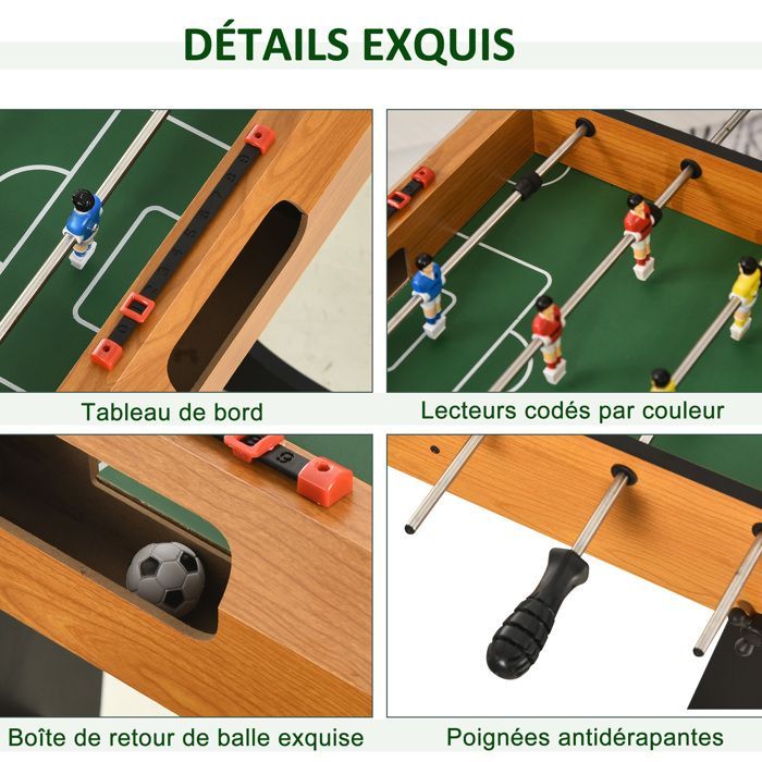 Opklapbare tafelvoetbaltafel, afmetingen 98L x 42B x 62H cm, inclusief 2 ballen, MDF met houtlook en zwart.