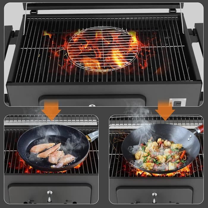 Houtskoolbarbecue, BBQ-grill met 2 zijplanken, in 6 standen verstelbare houtskoolbak, 152x60x136cm