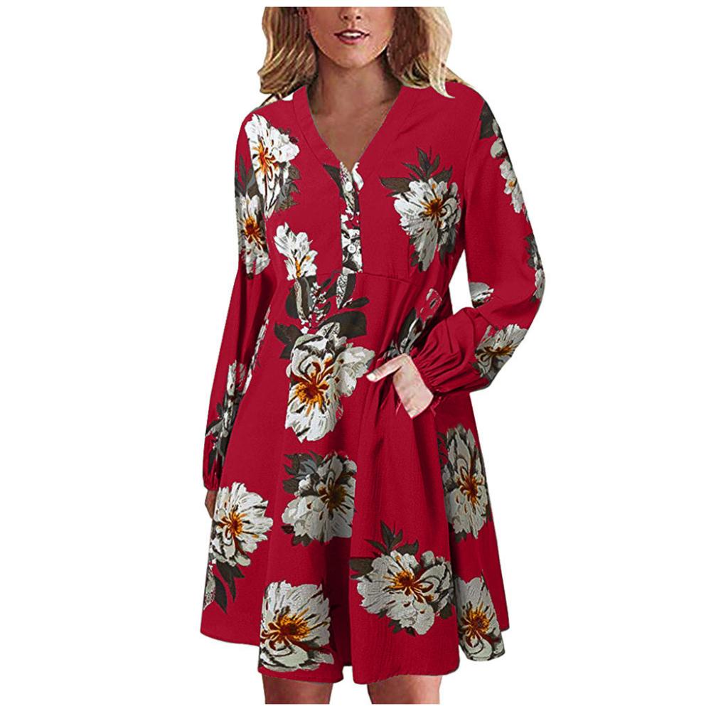 Robe de soirée en mousseline à taille haute élastique, coupe trapèze, manches longues, imprimé floral bohème, grande taille #3