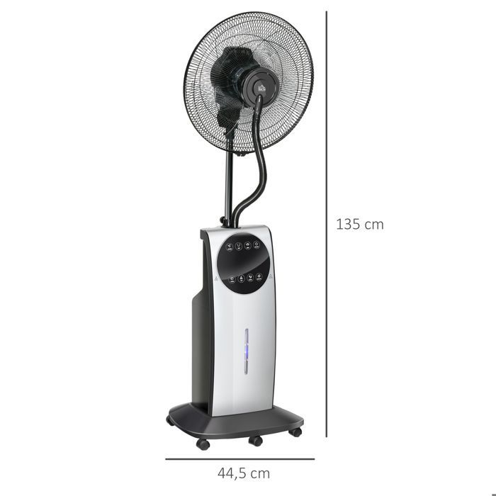 Ventilador nebulizador HOMCOM - 90W - 3 modos, 3 velocidades, control remoto, temporizador de 12 horas, oscilación de 70° - Gris y negro