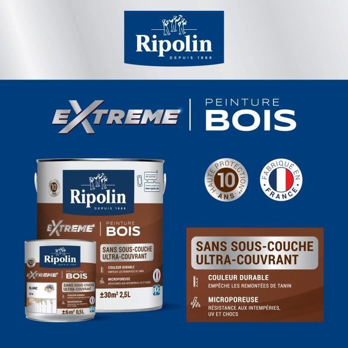 RIPOLIN Peinture Bois Satin Haute Protection 10 ans qui Protège et Magnifie vos Bois - Gris bouleau