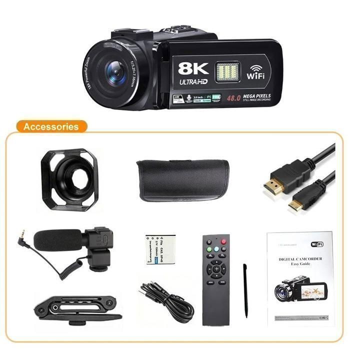 Videocamera 8K - BAZARLAND30 - Modello con touchscreen da 3 pollici - Zoom digitale 18x - 48 MP