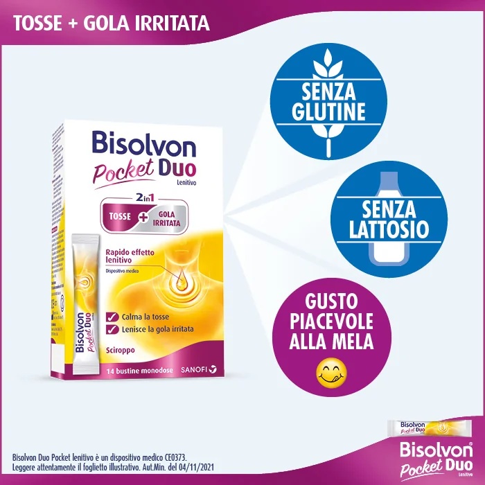 BISOLVON Bisolvon Duo Pocket Médicament apaisant pour la toux et les maux de gorge 14 sachets