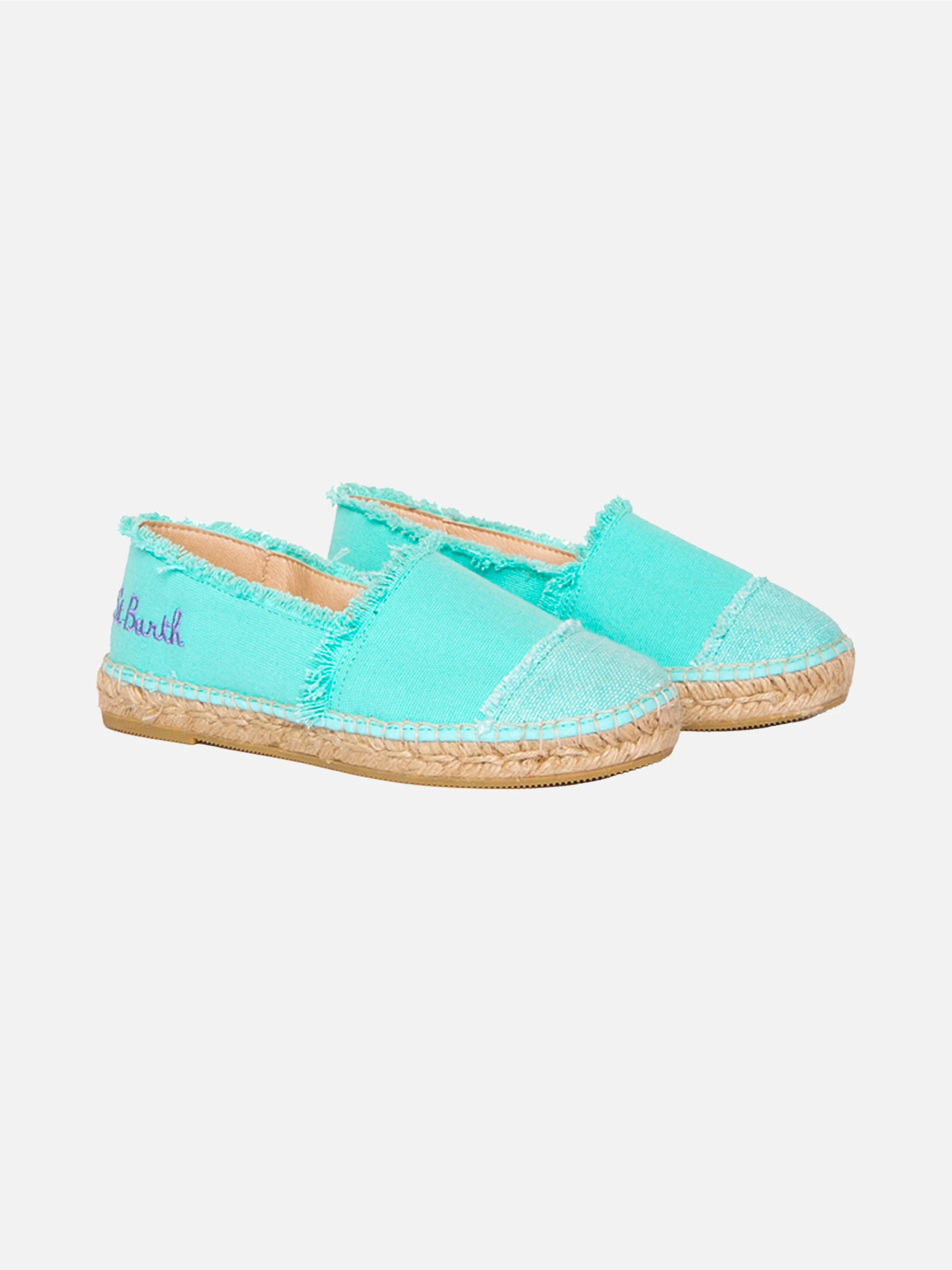 Aquagrønne espadriller i kanvas med broderi