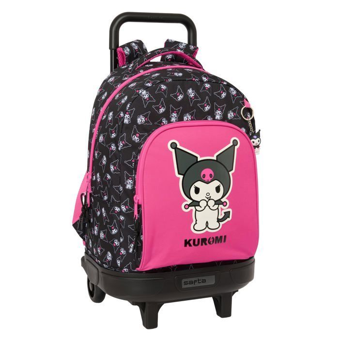 Zaino con ruote per bambini - Safta - 33x22x45 cm - Nero/Fucsia - Scomparti multipli - Tasche laterali