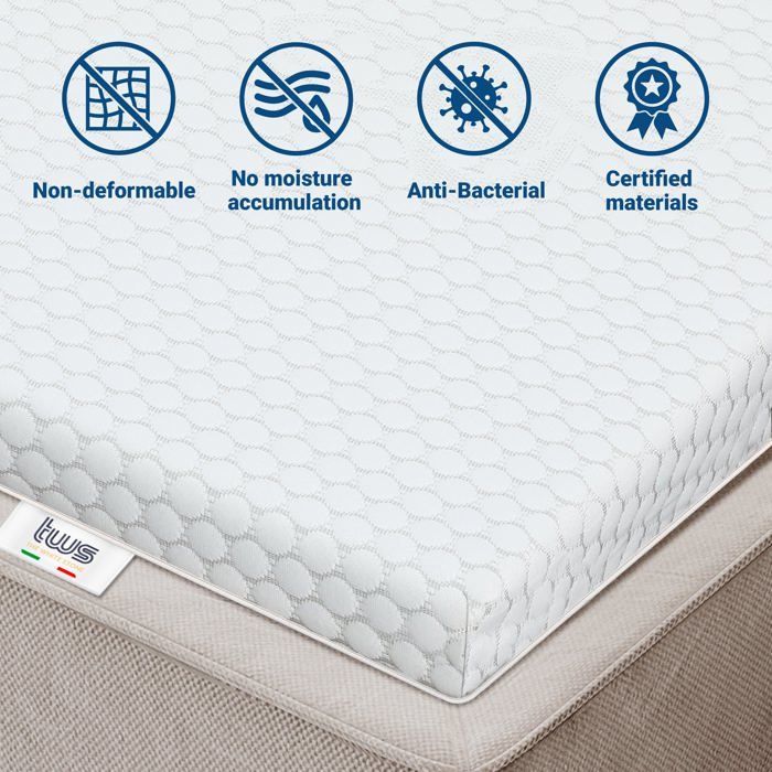 Surmatelas 140 x 200 en mousse à mémoire de forme | Hauteur 6 cm | Housse respirante et amovible | Antibactérien et antifongique
