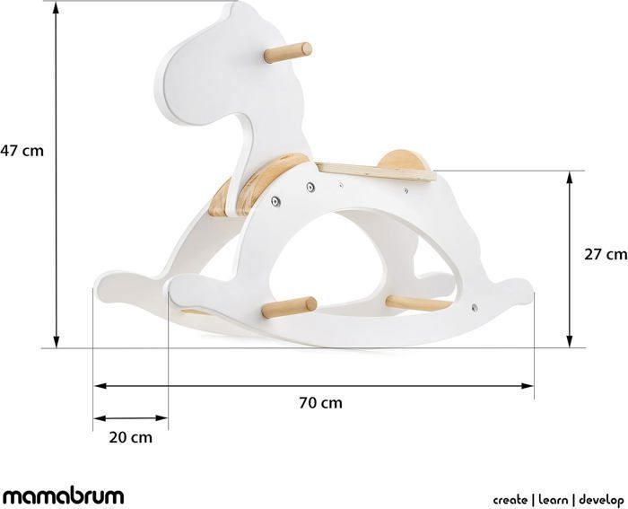 Mamabrum Schaukelpferd aus Holz für Kinder – Schaukelspielzeug für Jungen und Mädchen ab 12 Monaten – max. 50 kg – Design: Weiß