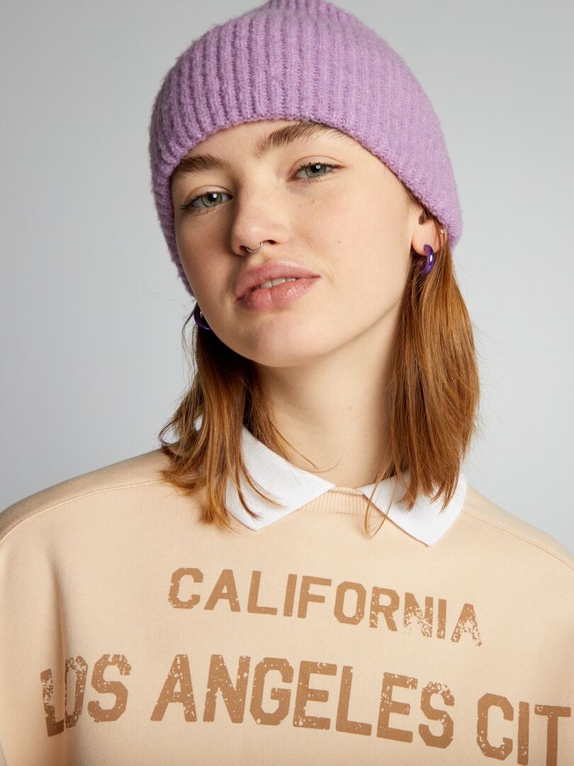 Sudadera corta con cuello de camisa - BEIGE