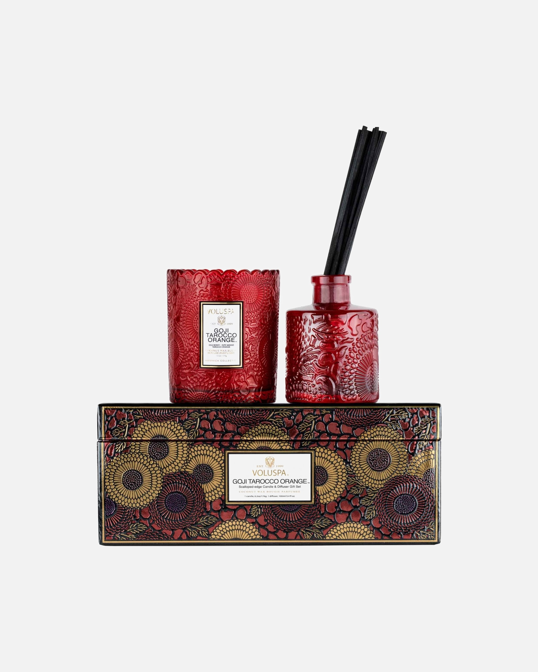 VOLUSPA Goji Tarocco Orange Scalloped Candle + Reed Diffuser