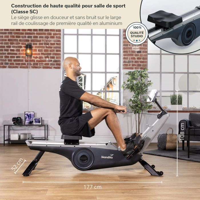 Vogatore indoor Freki – Skandika – Peso massimo 135 kg – Bluetooth – Console con schermo LCD – Blu