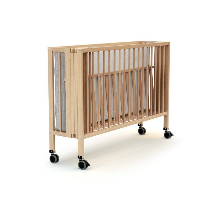 AT4 - FLOW Folding Wooden Baby Cot 60 x 120 cm Varnished Beech - One Size