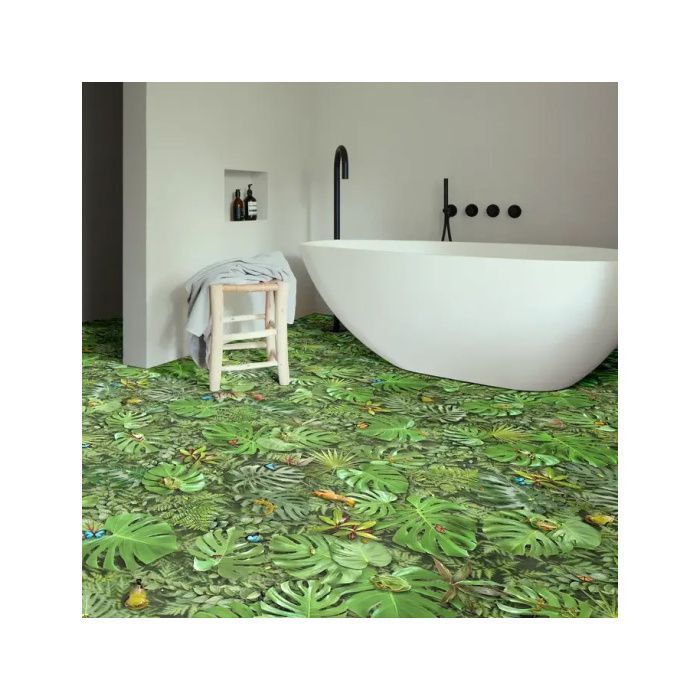 Textil-Vinylboden – tropische Flora- und Fauna-Optik – 2 m x 2 m Rolle