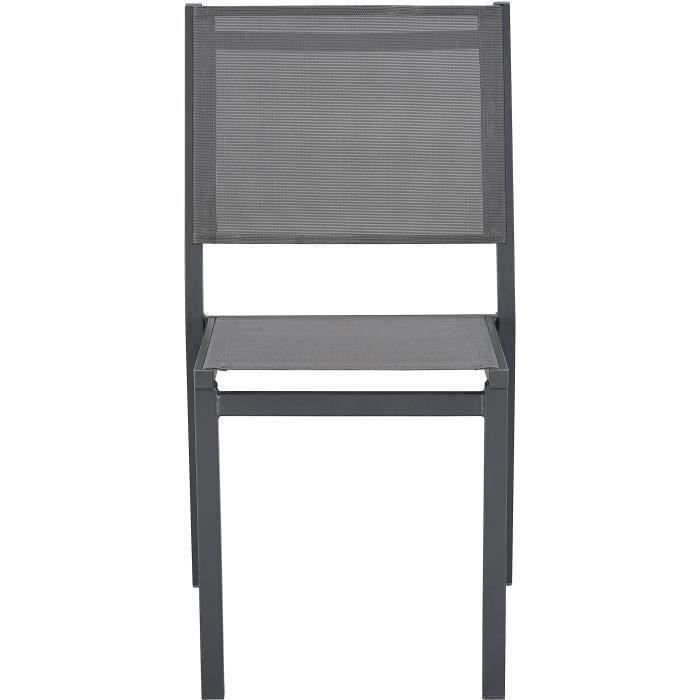 Ensemble repas table de jardin 6 personnes : Table + 6 chaises - Structure en aluminium - L180 x P 90 x H 74 cm - Gris anthracite