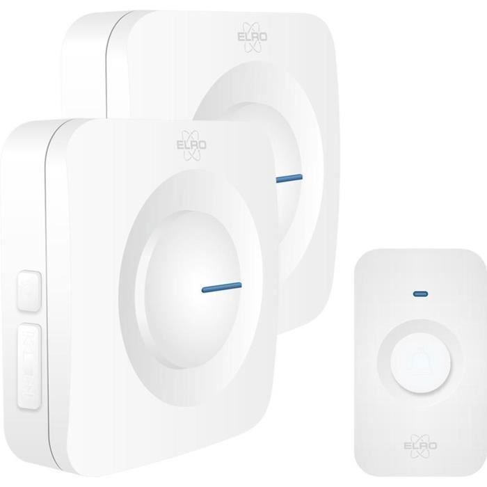 ELRO DB3000 Draadloze Deurbel - 2x Batterijgevoede Ontvangers - 64 Melodieën - Bereik van 300 m - Wit
